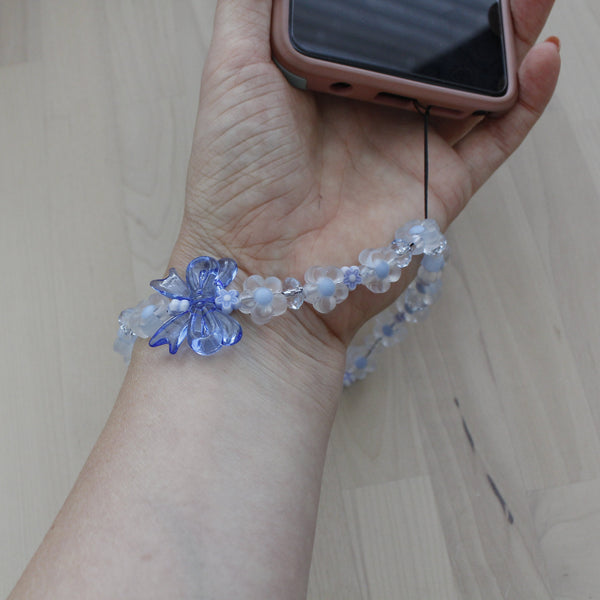 Pastel Blue Flower Phone Strap with Bow for Women & Girls