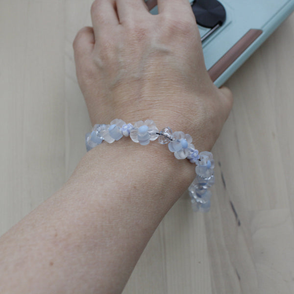 Pastel Blue Flower Phone Strap with Bow for Women & Girls