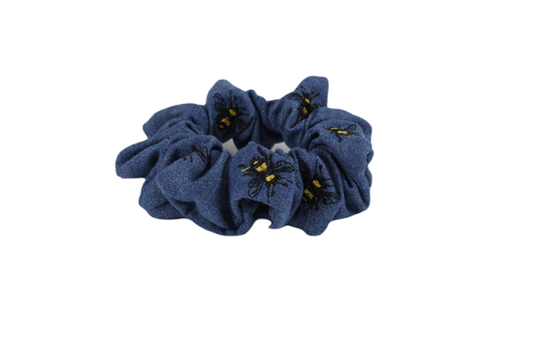 Denim with bee embroidery scrunchie