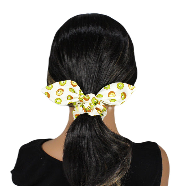 Playful fruits pattern scrunchies with rabbit ears