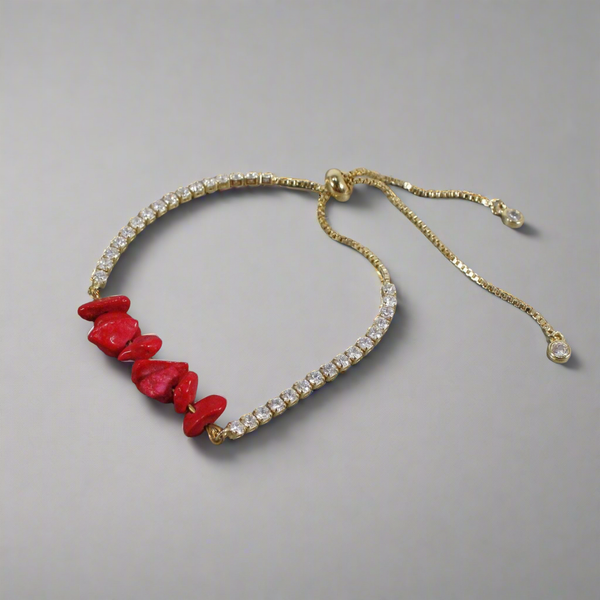 Bolo bracelet with faux coral beads for women.