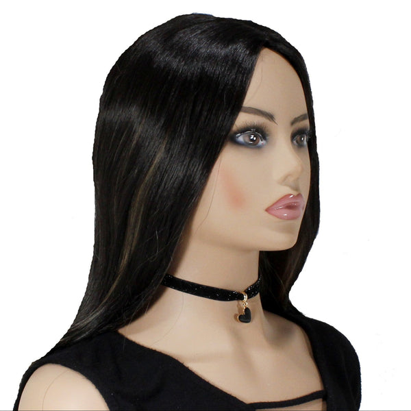 Shiny black velvet choker with black heart pendant charm