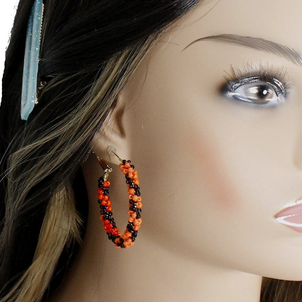 Halloween black and orange hoop earrings
