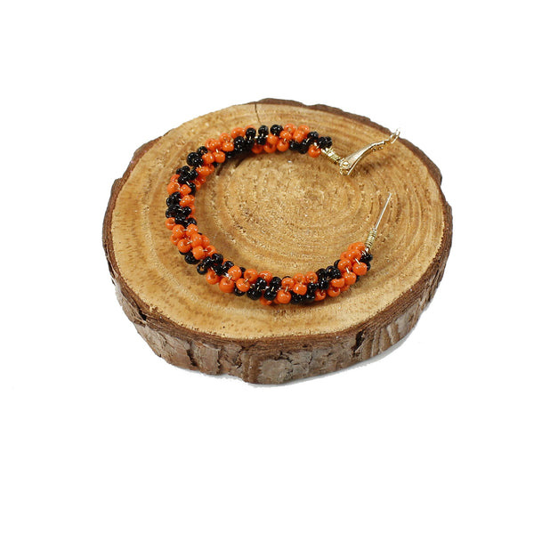Halloween black and orange hoop earrings