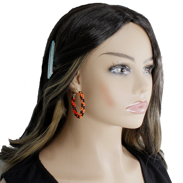 Halloween black and orange hoop earrings