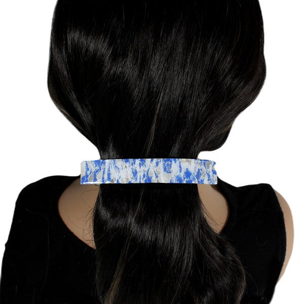 Blue and white marble effect hair barrette for women