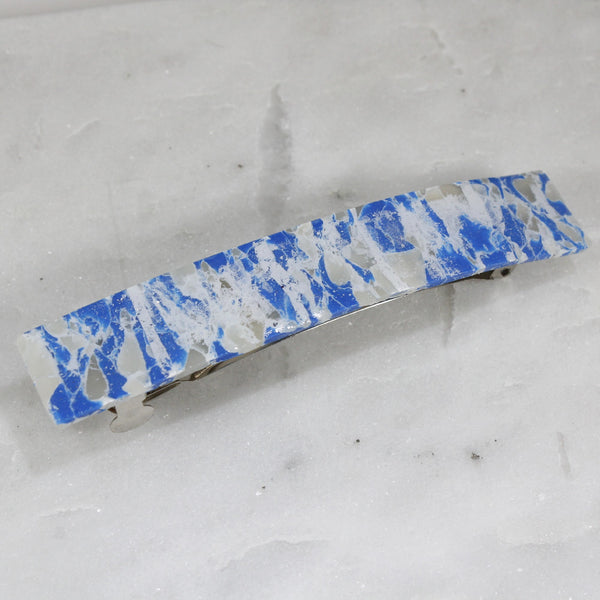 Blue and white marble effect hair barrette for women
