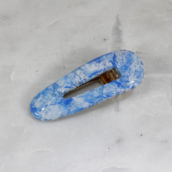 Blue and white marble hair clips