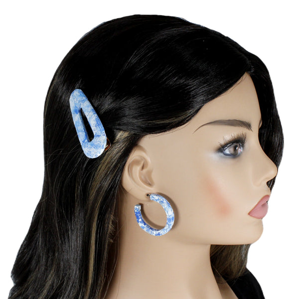 Blue and white marble hair clips