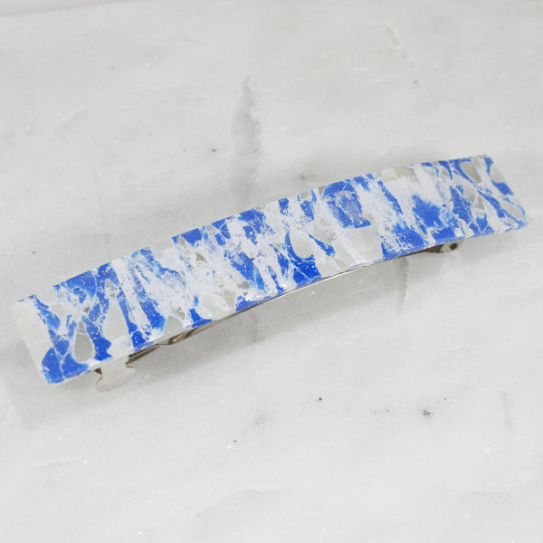 Blue and white marble effect hair barrette for women