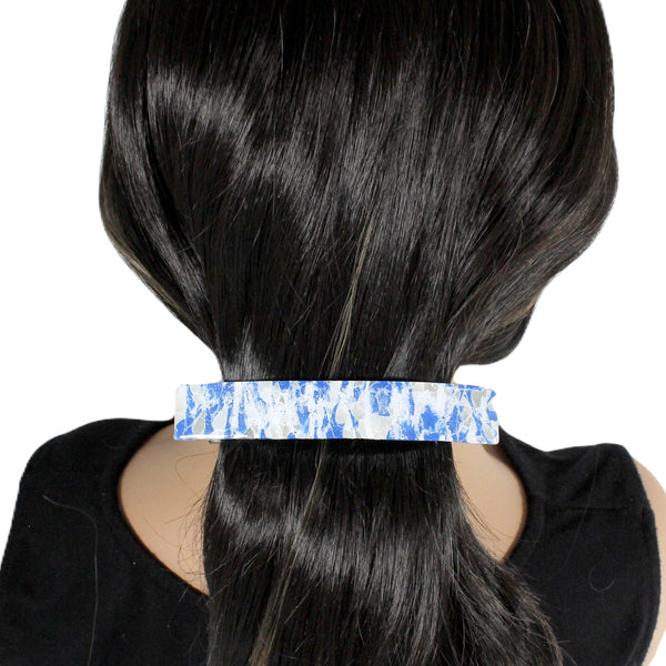 Blue and white marble effect hair barrette for women
