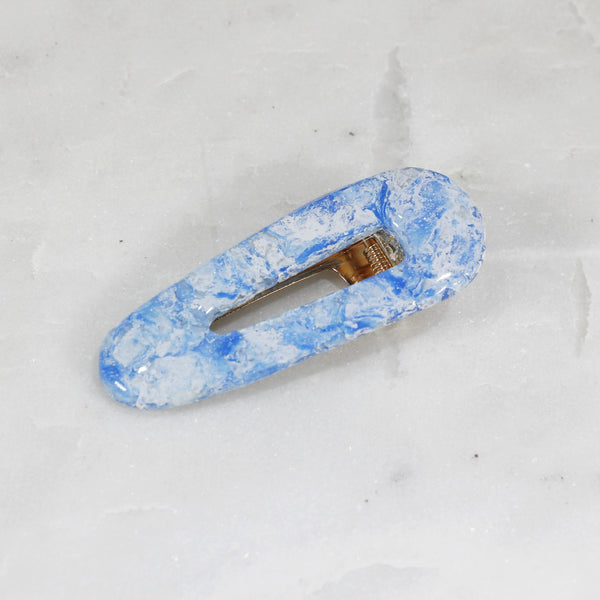 Blue and white marble hair clips