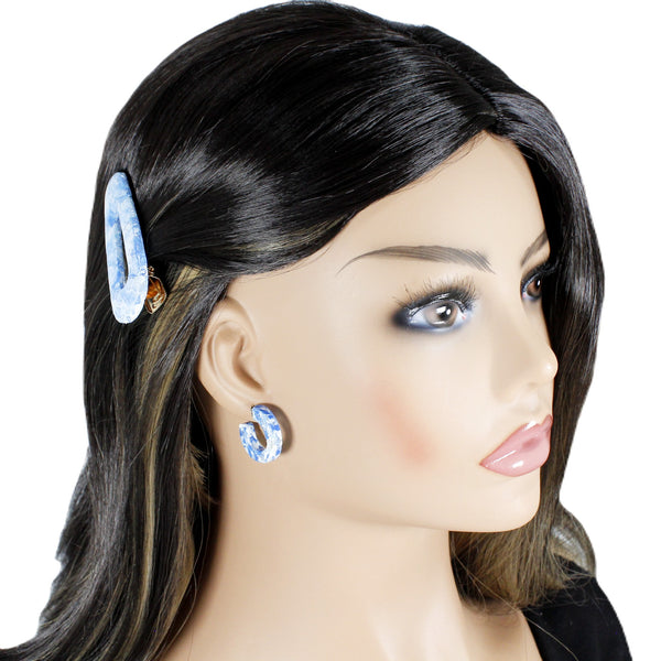 Blue marble hoop earrings