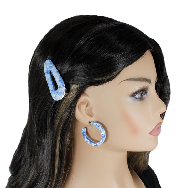 Blue and white marble hair clips