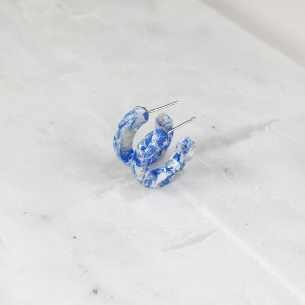 Blue marble hoop earrings