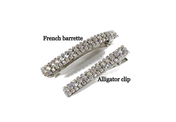 Beautiful crystal alligator clips, accented with rainbow-colored rhinestones
