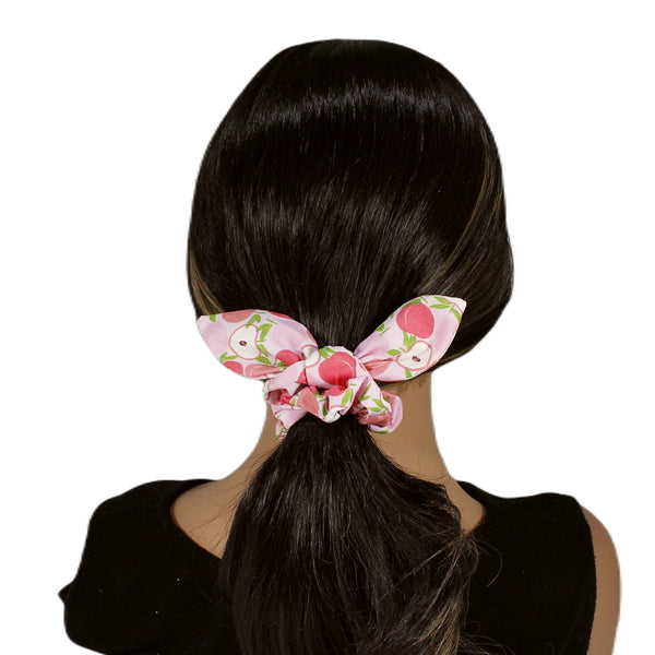 Playful fruits pattern scrunchies with rabbit ears