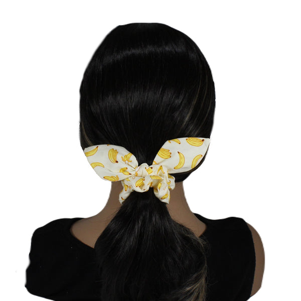 Playful fruits pattern scrunchies with rabbit ears