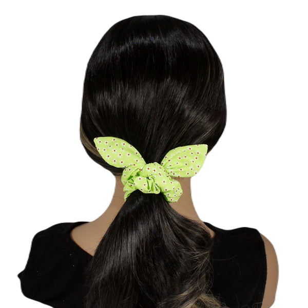 Green playful pattern scrunchies with rabbit ears