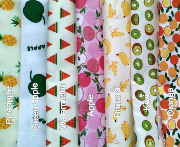 Playful fruits pattern scrunchies with rabbit ears