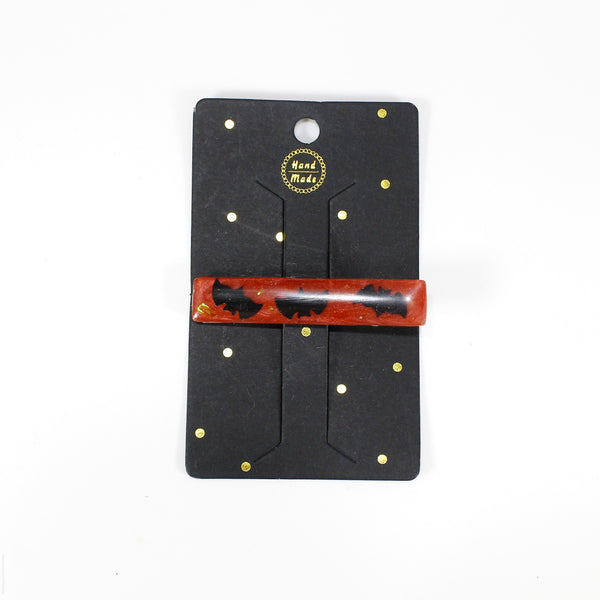 Halloween hair clip Orange and black with sparkles and bats hair clip