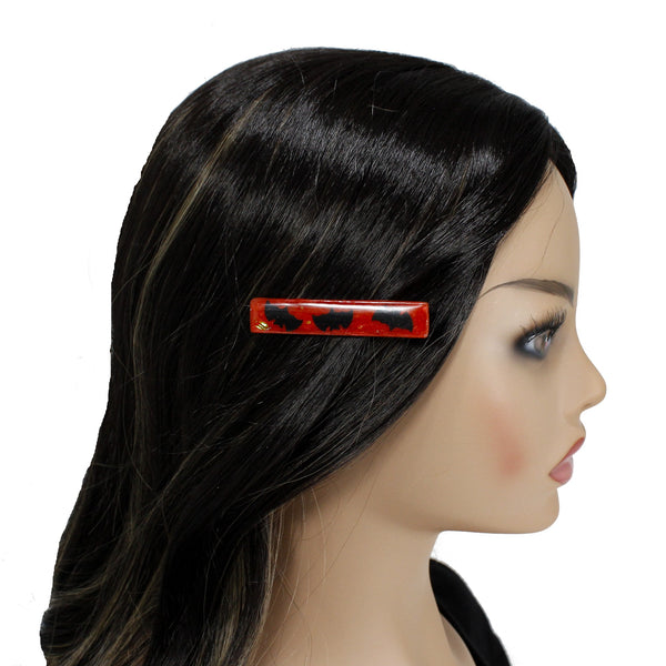 Halloween hair clip Orange and black with sparkles and bats hair clip