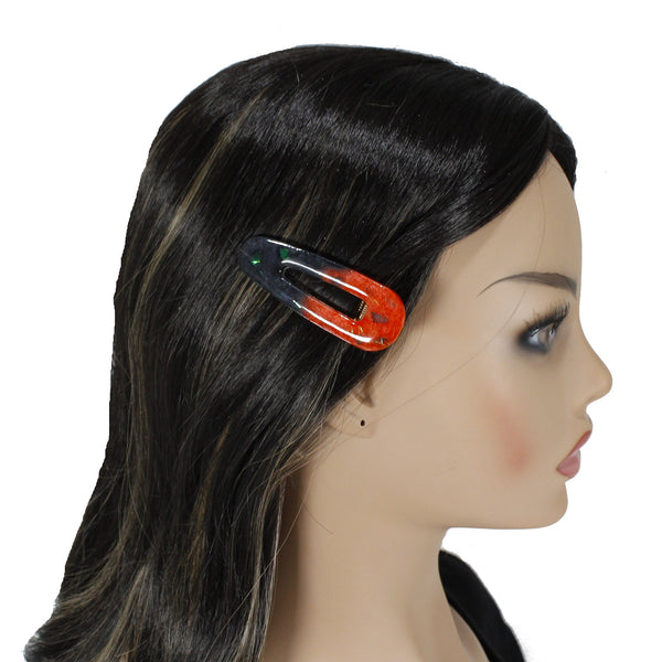 Halloween hair clip Orange and black with sparkles and bats hair clip