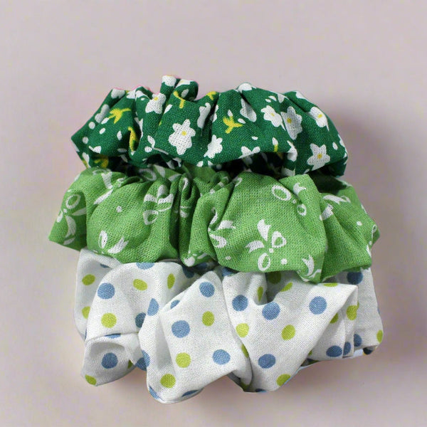 Green playful pattern kid's size scrunchies