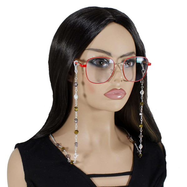 Olive Green & Grey Beaded Eyeglasses Chain