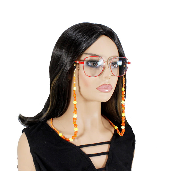 Bright Orange and Yellow Floral Beaded Eyeglass Chain – Handmade Eyewear Holder Strap for Glasses or Sunglasses