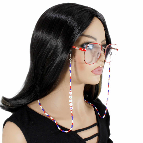American flag–inspired eyeglass strap featuring "USA" lettering — perfect for summer, 4th of July patriotic flair Glasses Holder