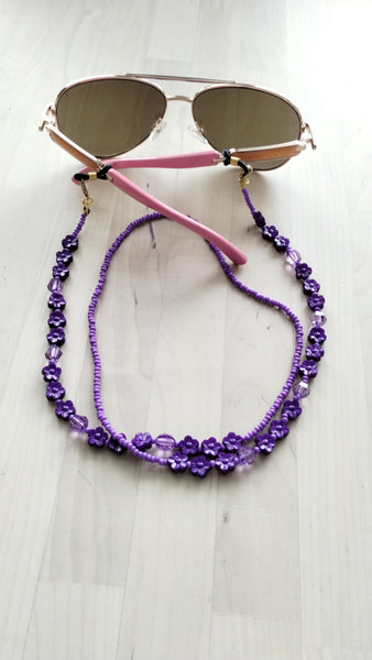Bright Purple Floral Beaded Eyeglass Chain – Handmade Eyewear Holder Strap for Glasses or Sunglasses