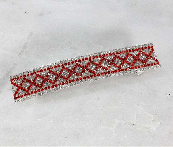 Red sparkle rhinestone hair barrette for women