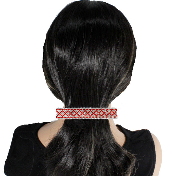 Red sparkle rhinestone hair barrette for women