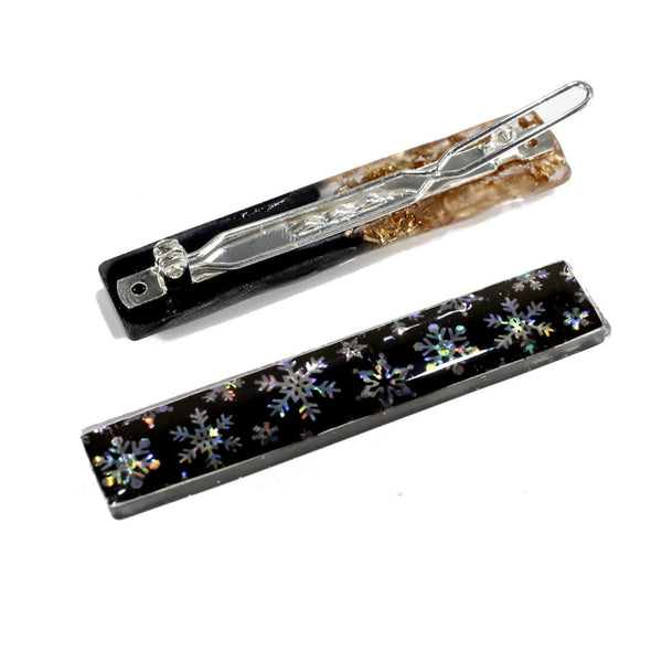Black with silver snowflakes hair clip for women and girls