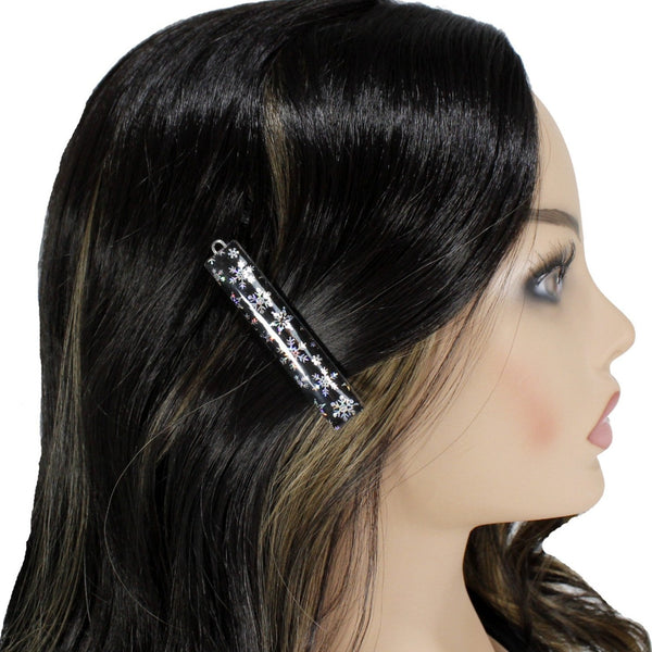 Black with silver snowflakes hair clip for women and girls