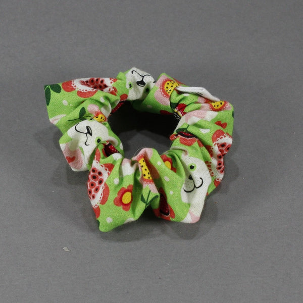 Green hair tie with a cute bunny face and flowers for girls