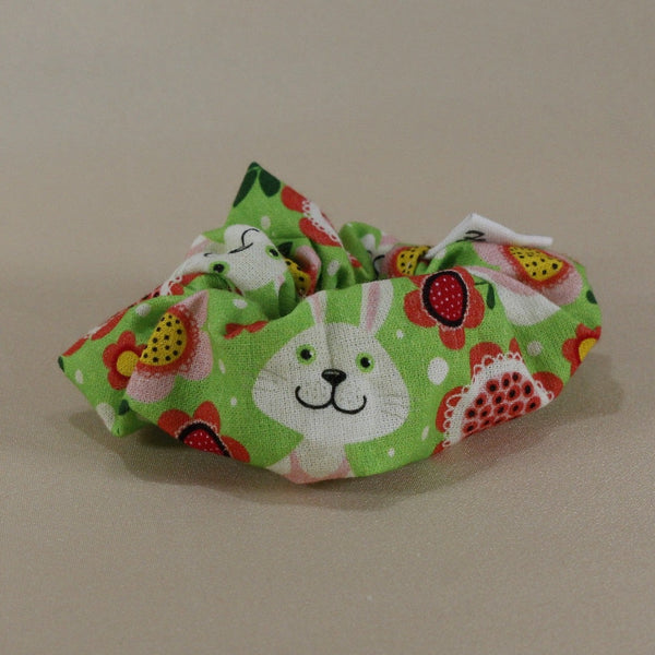 Scrunchies for girls with adorable bunny and flowers on a light green background