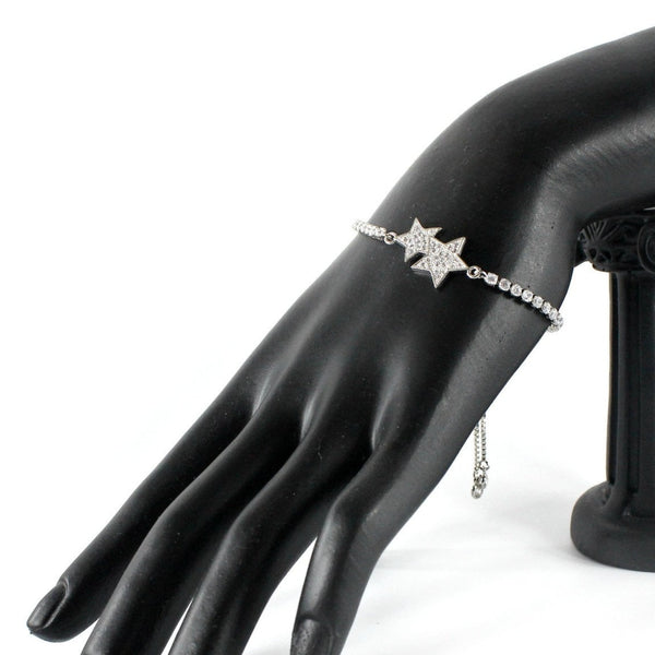 Dainty Silver bolo bracelet for women with cubic zirconia stars
