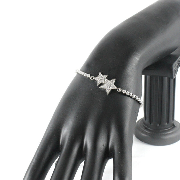 Dainty Silver bolo bracelet for women with cubic zirconia stars