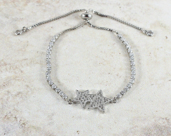 Dainty Silver bolo bracelet for women with cubic zirconia stars