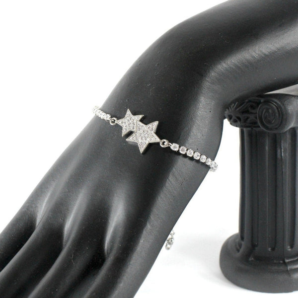 Dainty Silver bolo bracelet for women with cubic zirconia stars