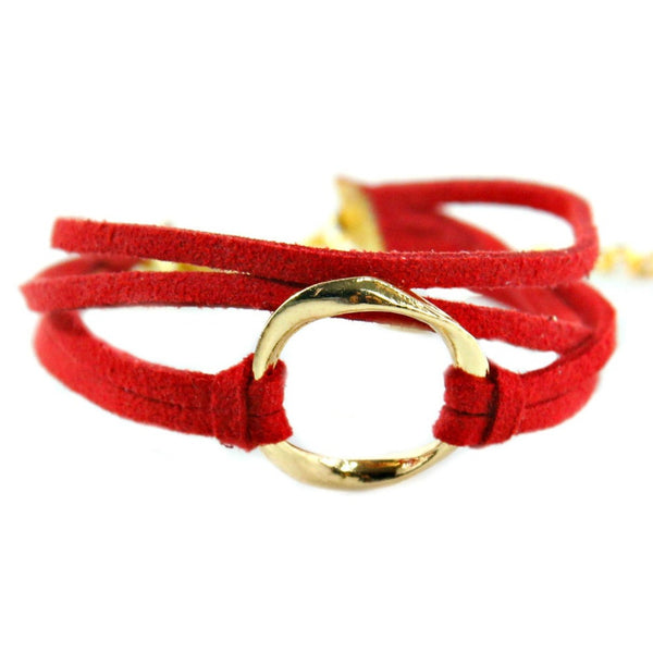 Simple multilayer suede leather with a gold tone open circle bracelet