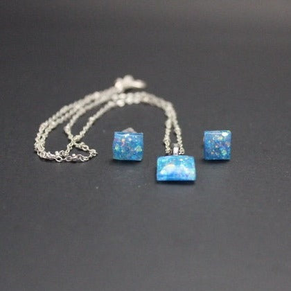 enchantment sky blue dainty jewelry set -necklace with charm and suds