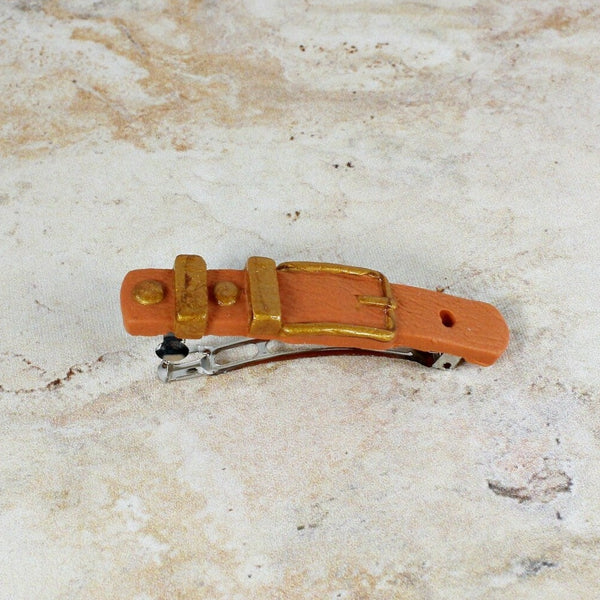 brown and gold imitation belt barrette hair clip