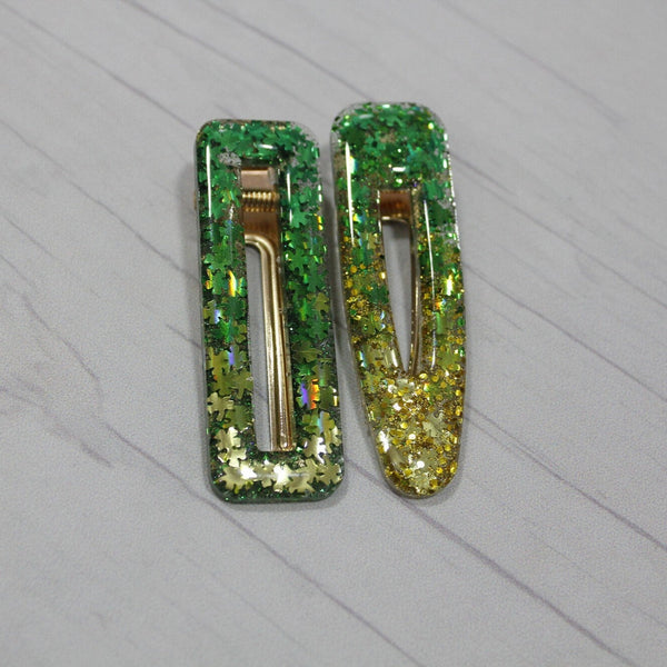 green and yellow clower leaves hair clip