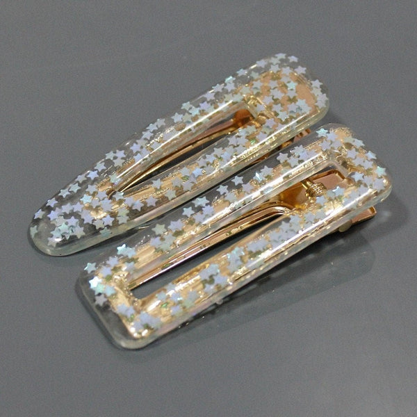 Beautiful and sparkle resin hair clip with blue stars for women and girls