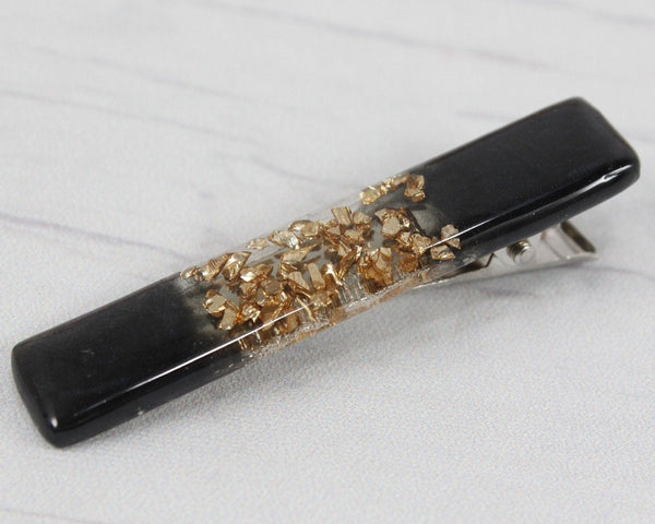 Black hair clip with gold glass pieces inclusion for women and girls hair