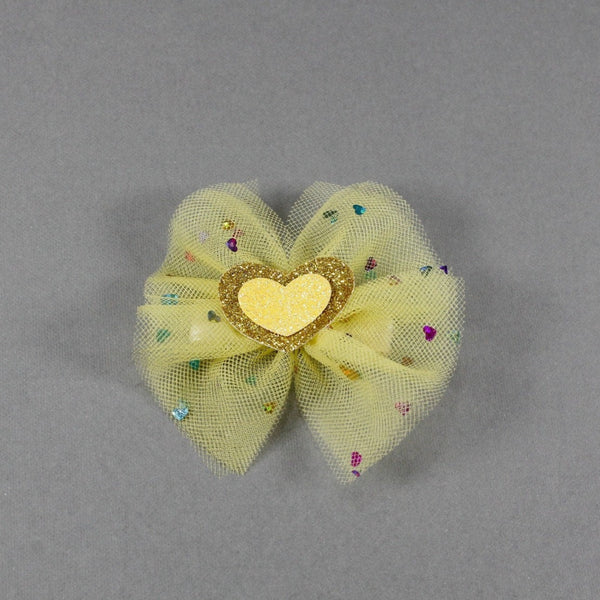 Yellow bow hair clip with hearts for girls
