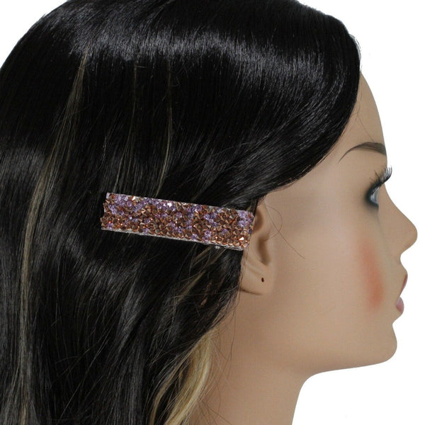 Glitzy with a light purple and gold crystals wide alligator hair clip